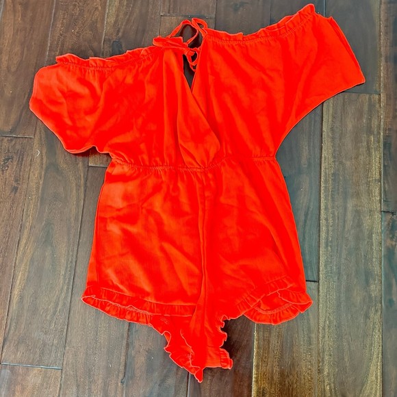 Salt and Jade Open Back Romper Coverup Size M Bright Orange - Picture 3 of 8